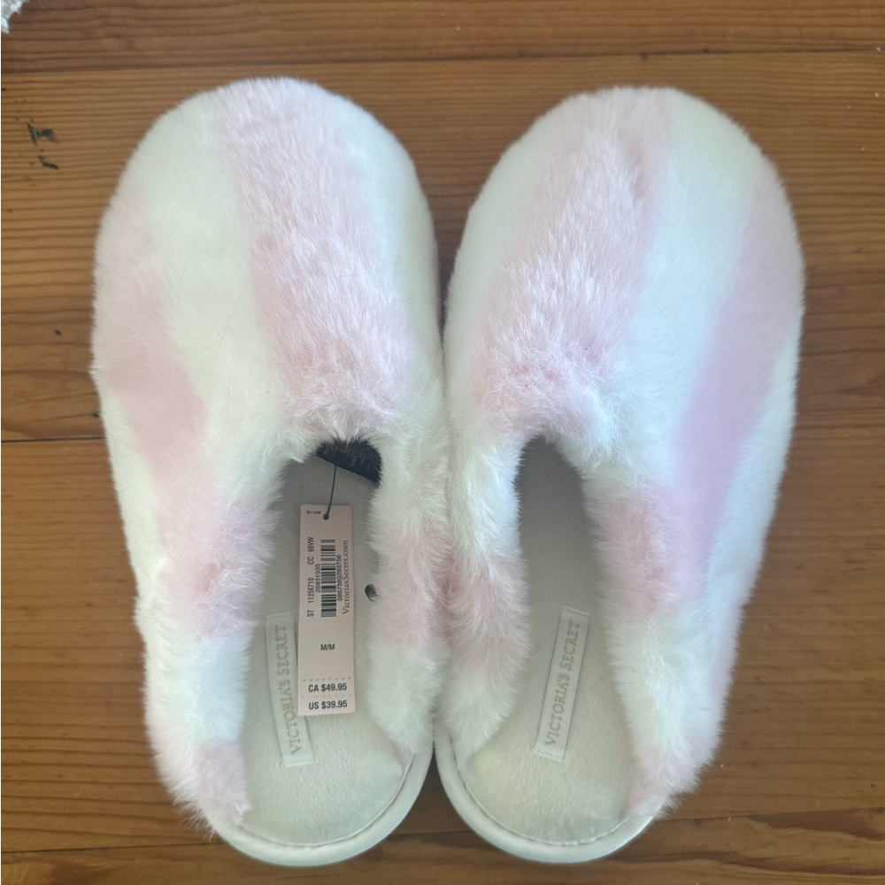 Victoria's Secret Pink and White Fuzzy Slippers